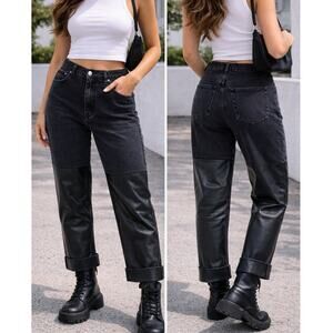 Abercrombie 90s Straight Ultra High Rise Faux Leather Panel Jeans Size 20R / 35